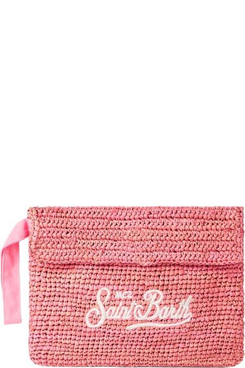 Clutches for Women MC2 Saint Barth Raffia Pink Pochette With Front Embroidery