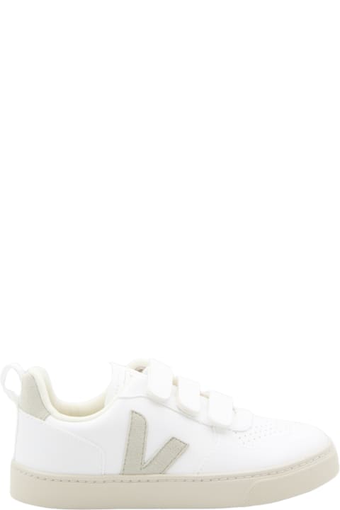 Veja Shoes for Boys Veja White And Natural Leather V-10 Sneakers