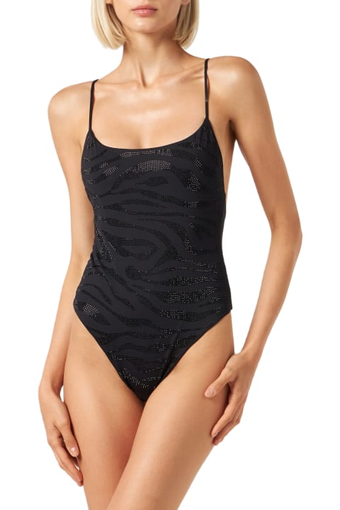 Homeware MC2 Saint Barth Woman One Piece Swimsuit With Zebra Rhinestones