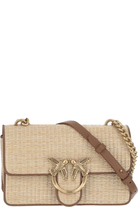 Pinko Shoulder Bags for Women Pinko Mini Love Light Bag In Raffia And Leather