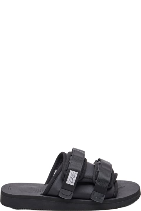 Flat Shoes for Women SUICOKE Moto Cab Black nylon slide with velcro straps closure - Moto Cab