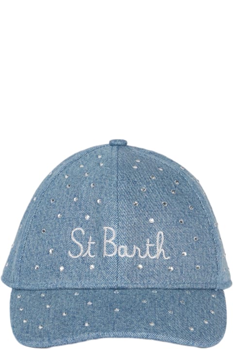 MC2 Saint Barth Hats for Women MC2 Saint Barth Denim Rhinestones Embellished Ball Cap Davis