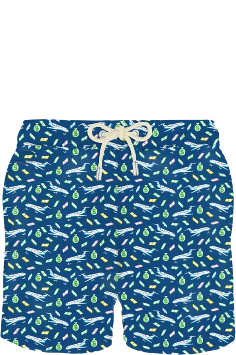 Swimwear for Men MC2 Saint Barth Man Light Fabric Swim Shorts With Money And Planes Print