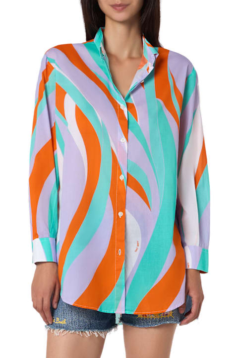 Homeware MC2 Saint Barth Woman Cotton Shirt Brigitte With Shape Wave Print