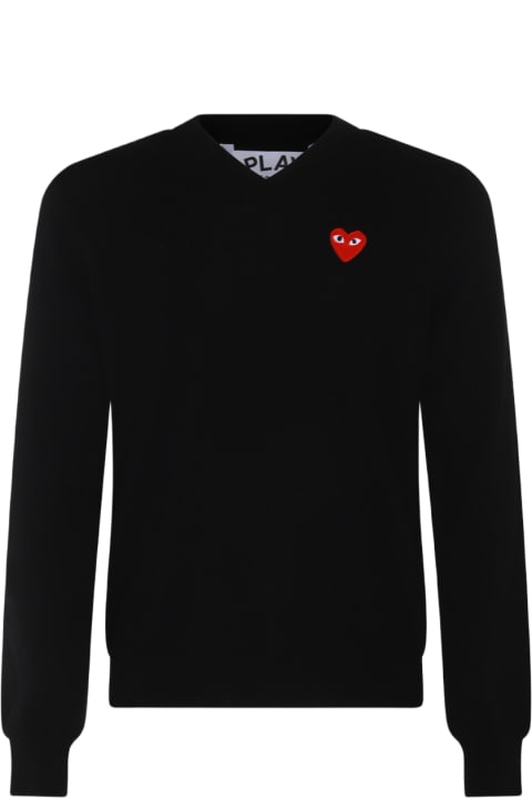Sweaters for Men Comme des Garçons Play Black Wool Jumper