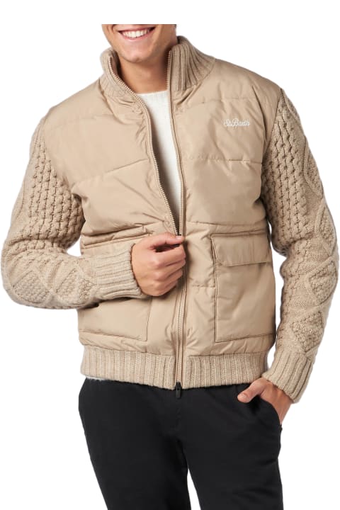Homeware MC2 Saint Barth Man Beige Padded Jacket With Knitted Braided Sleeves