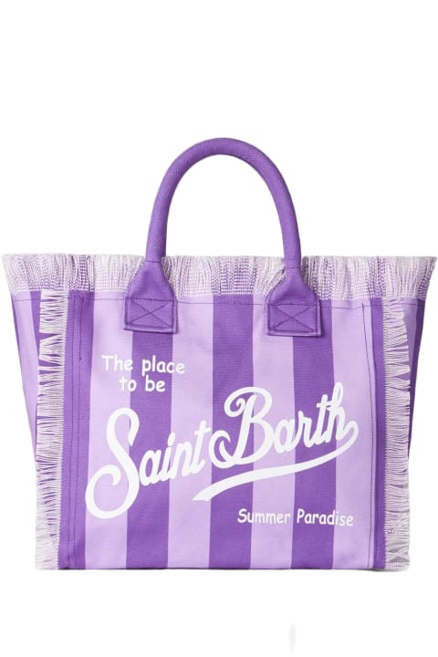 MC2 Saint Barth for Women MC2 Saint Barth Vanity Canvas Shoulder Bag With Lilac And Purple Stripes