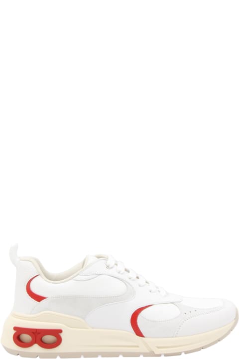 メンズ Ferragamoのシューズ Ferragamo White And Red Leather Sneakers
