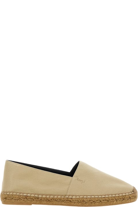Saint Laurent Men Saint Laurent Beige Espadrilles With Tonal Cassandre Embroidery On The Front And Almond Toe In Cotton Man