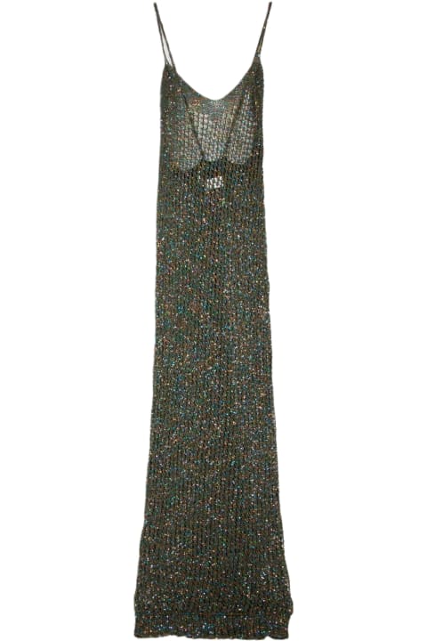 Fashion for Women Laneus Pailletes Dress Woman Military green net knitted long dress with sequins