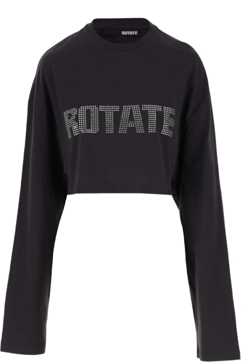 Rotate by Birger Christensen Topwear for Women Rotate by Birger Christensen Long Sleeve Cotton Crop T-shirt With Logo And Rhinestones