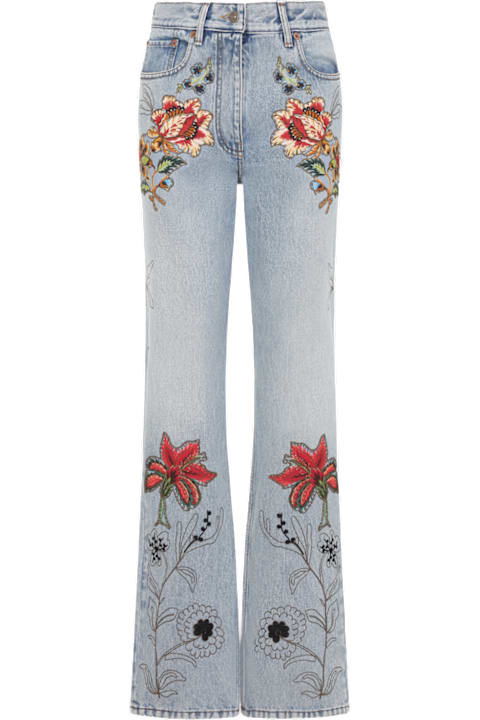 Valentino for Kids Valentino Denim 5 Pockets Embroidered Flowers Jeans