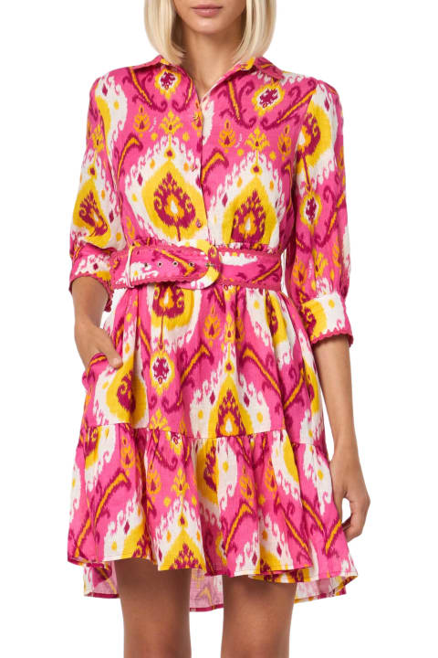 Homeware MC2 Saint Barth Woman Linen Short Dress Daisi With Ikat Print