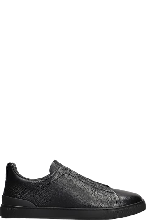 Zegna Sneakers for Men Zegna Triple Stich Sneakers In Black Leather