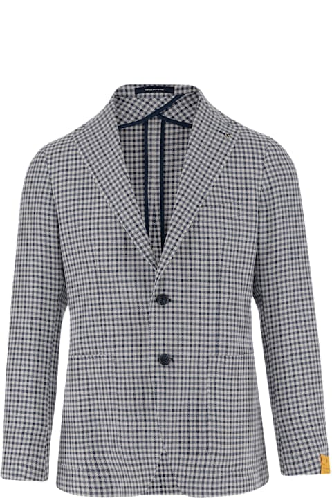 Tagliatore Linen Blend Single-breasted Jacket With Check