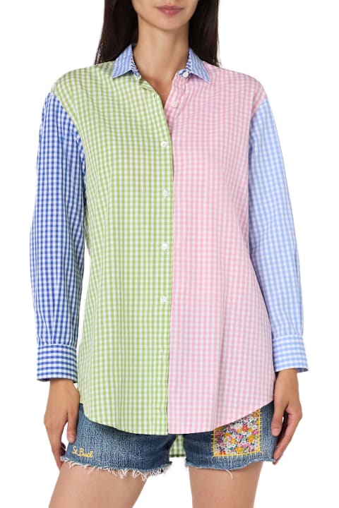 Homeware MC2 Saint Barth Woman Cotton Shirt Brigitte With Multicolor Vichy Print And Saint Barth Embroidery