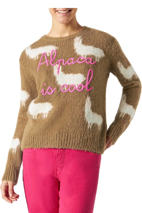 Homeware MC2 Saint Barth Woman Brushed Sweater With Alpaca And Alpaca Is Cool Embroidery