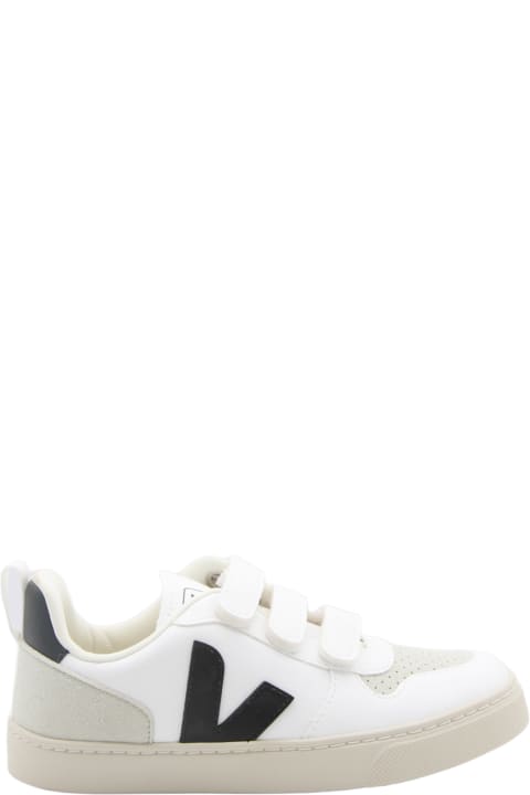 Veja Shoes for Boys Veja White And Black V-10 Velcro Sneakers