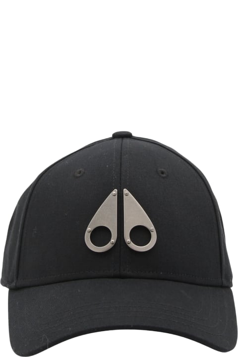 Hats for Men Moose Knuckles Black Canvas And Leather Baseball Cap