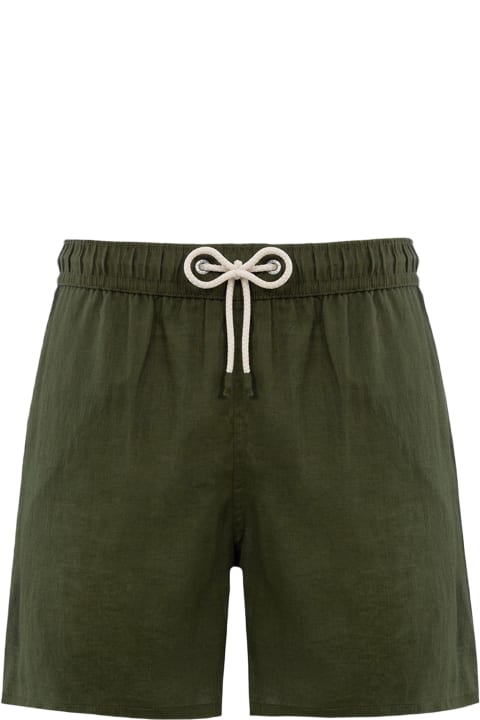 Homeware MC2 Saint Barth Man Mid-length Military Green Linen Swim-shorts Gustavia