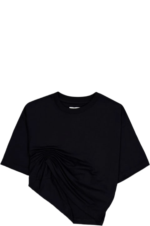 Laneus Women Laneus Jersey T-shirt Woman Black Cotton Cropped T-shirt With Drapery - Jersey T-shirt