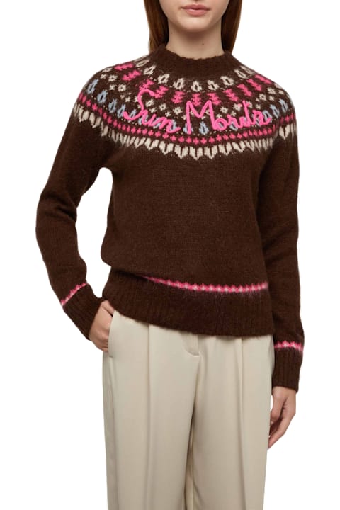 Homeware MC2 Saint Barth Brown Sweater Queen Nordic Soft With Fair Isle Jacquard And Sun Moritz Embroidery
