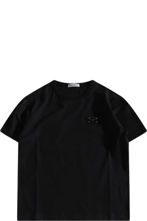 Dolce & Gabbana قمصان بياقة دائرية وقمصان البولو لـ أولاد Dolce & Gabbana Black Cotton T-shirt