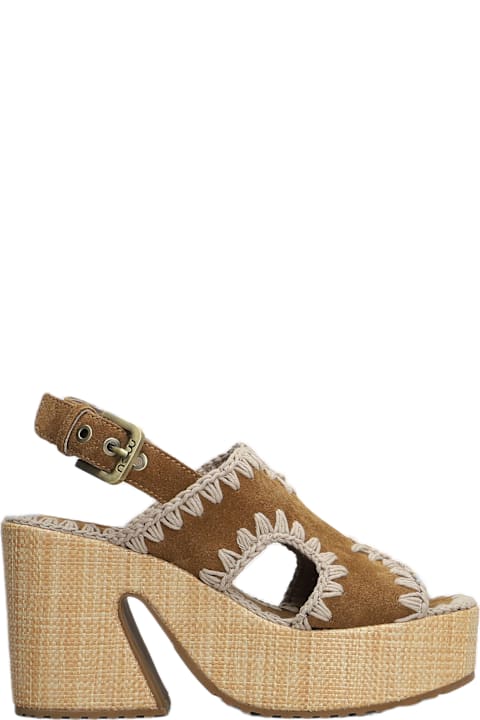Mou Sandals for Women Mou Raffia Platform Sandals In Leather Color Suede