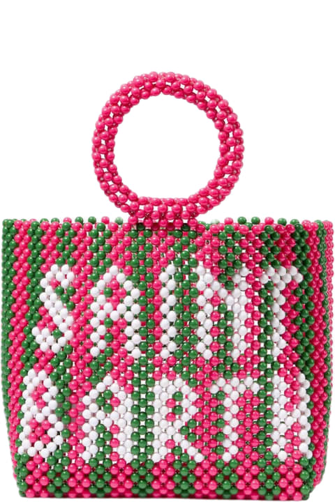 メンズ トートバッグ MC2 Saint Barth Beaded Handbag With Pink And Green Stripes