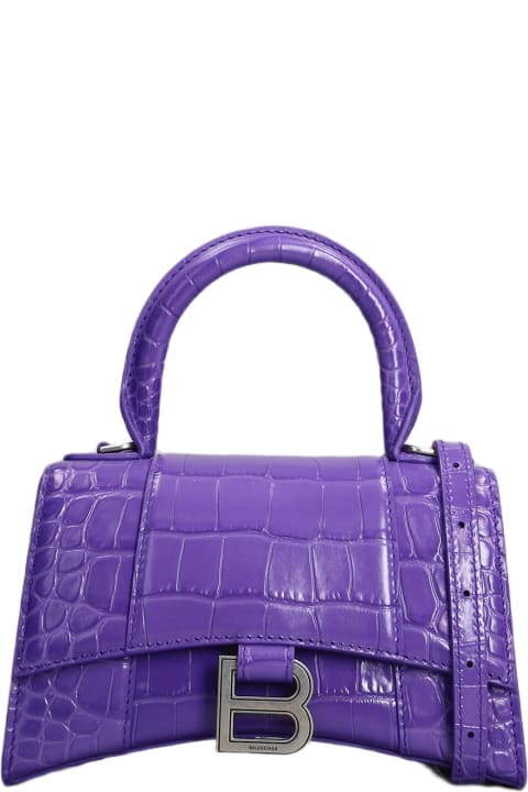 Balenciaga for Women Balenciaga Hourglass Shoulder Bag In Viola Leather