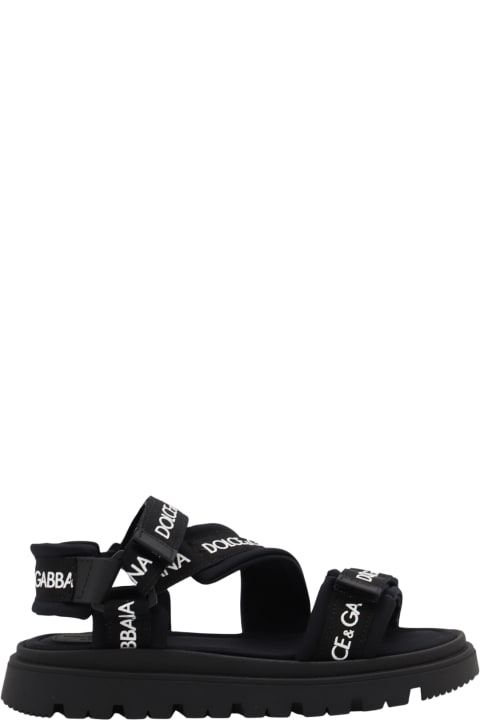 メンズ新着アイテム Dolce & Gabbana Black Cotton And Leather Sandals