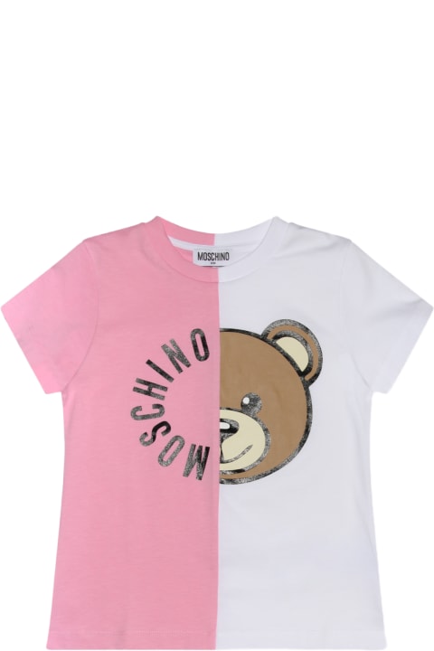 Topwear for Girls Moschino White And Pink Multicolour Cotton T-shirt