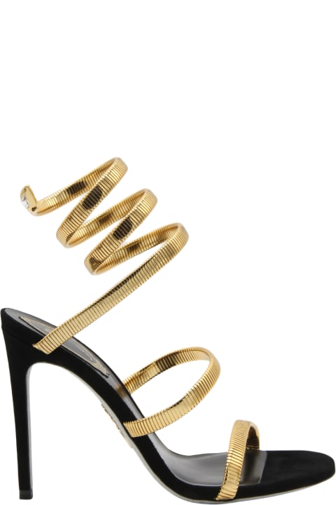 René Caovilla Shoes for Women René Caovilla Black Suede And Gold-tone Juniper Sandals