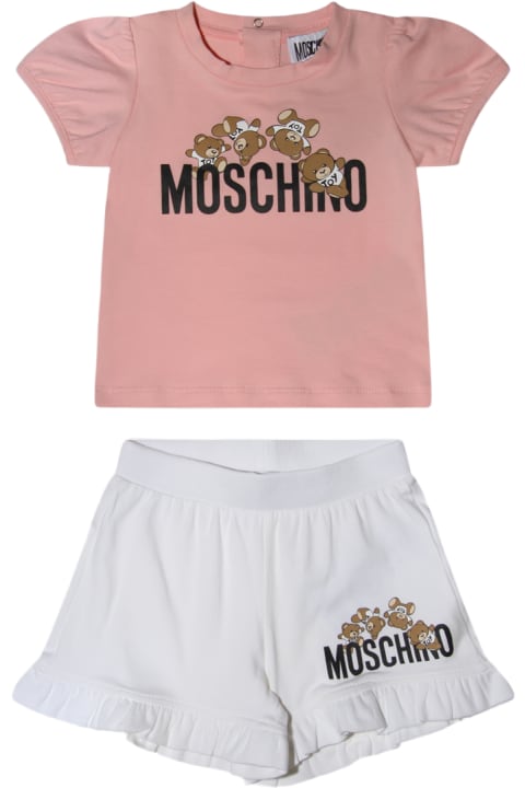 Sweaters & Sweatshirts for Baby Girls Moschino Pink And White Cotton Jumpsuits