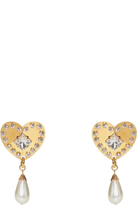Jewelry Sale for Women Alessandra Rich Heart Crystals And Pearl Earrings