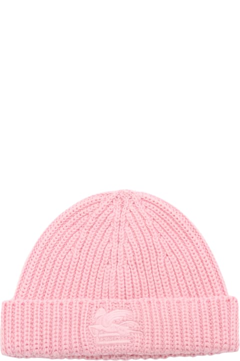 Hats for Women Etro Pink Wool Logo Beanie Hat