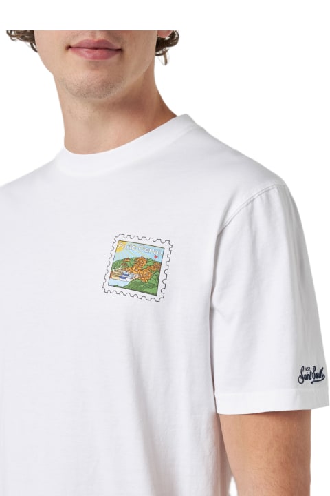 Homeware MC2 Saint Barth Man Cotton T-shirt With Porto Cervo Postcard Front And Back Print | Alessandro Enriquez Special Edition
