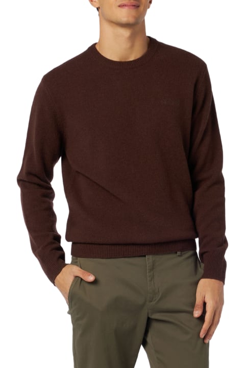 Homeware MC2 Saint Barth Man Crewneck Brown Lambswool Sweater With St. Barth Embroidery