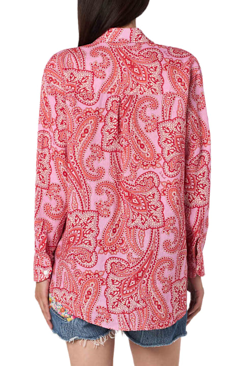 Homeware MC2 Saint Barth Woman Linen Shirt Alodie With Paisley Print And Pockets