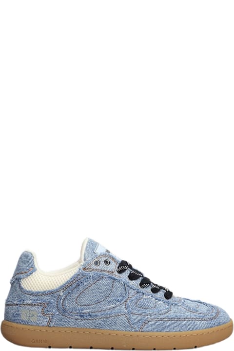 Ganni 08 Denim Raw Edge Sneakers In Blue Cotton | italist