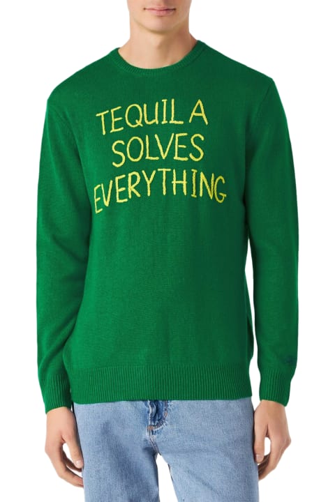 MC2 Saint Barth for Men MC2 Saint Barth Man Green Sweater With Tequila Solves Everything Embroidery