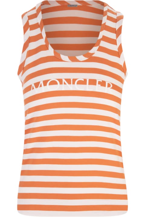 ウィメンズ Monclerのトップス Moncler Orange Striped Tank Top With Logo