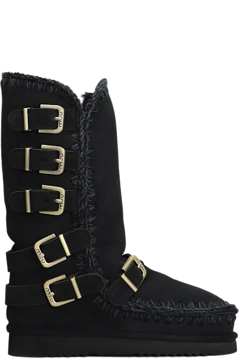 Mou for Kids Mou Eskimo 40 Low Heels Boots In Black Suede