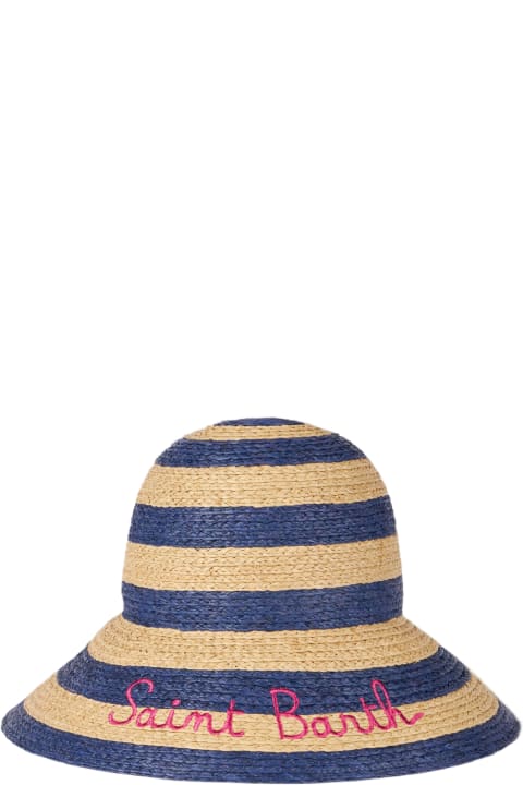 MC2 Saint Barth Hats for Women MC2 Saint Barth Woman Straw Bucket With Front Embroidery And Stripes