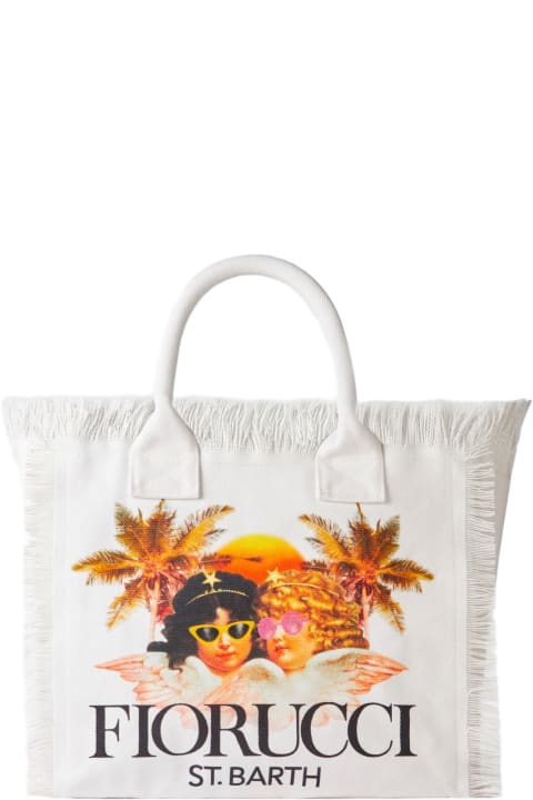 Homeware MC2 Saint Barth Vanity White Canvas Shoulder Bag With Fiorucci Angels Print | Fiorucci Special Edition