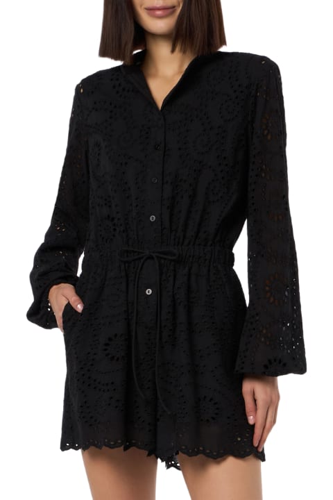 Homeware MC2 Saint Barth Woman Black Sangallo Lace Cotton Playsuit Julian