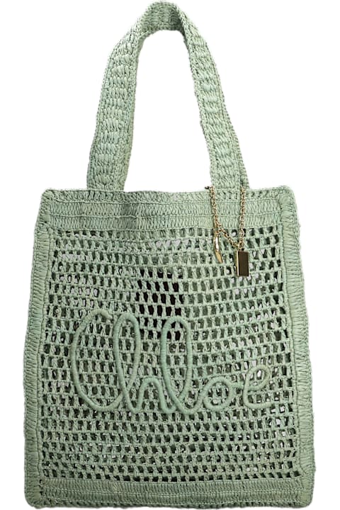 Chloé Summer Banana Tote In Green Raffia