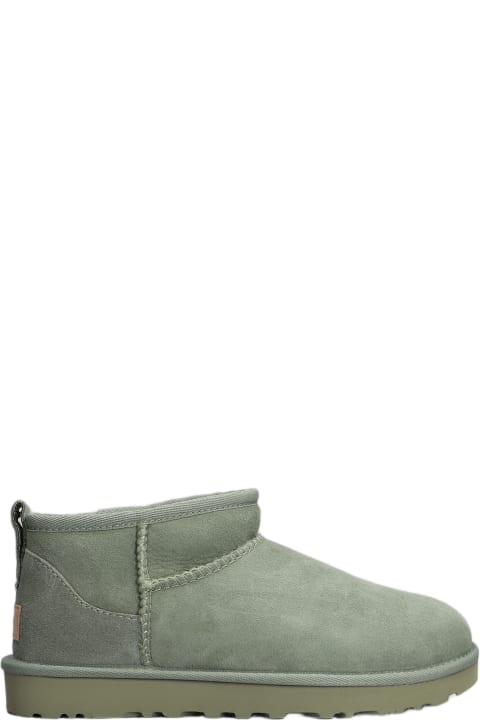 UGG Flat Shoes for Women UGG Classic Ultra Mini Low Heels Ankle Boots In Green Suede