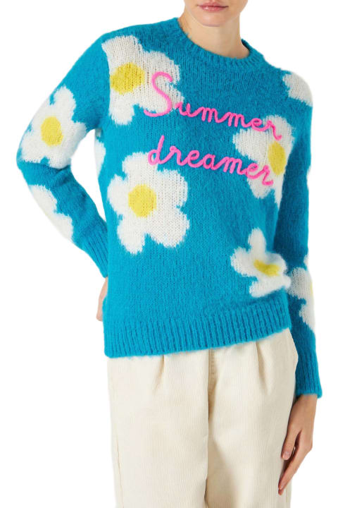 Homeware MC2 Saint Barth Woman Brushed Sweater With Daisies And Summer Dreamer Embroidery
