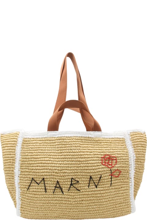 Marni Bags for Women Marni Natural And White Raffia Tote Bag